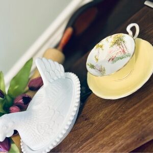 Elegant Vintage  Teacup and Saucer Set with Scenic Design